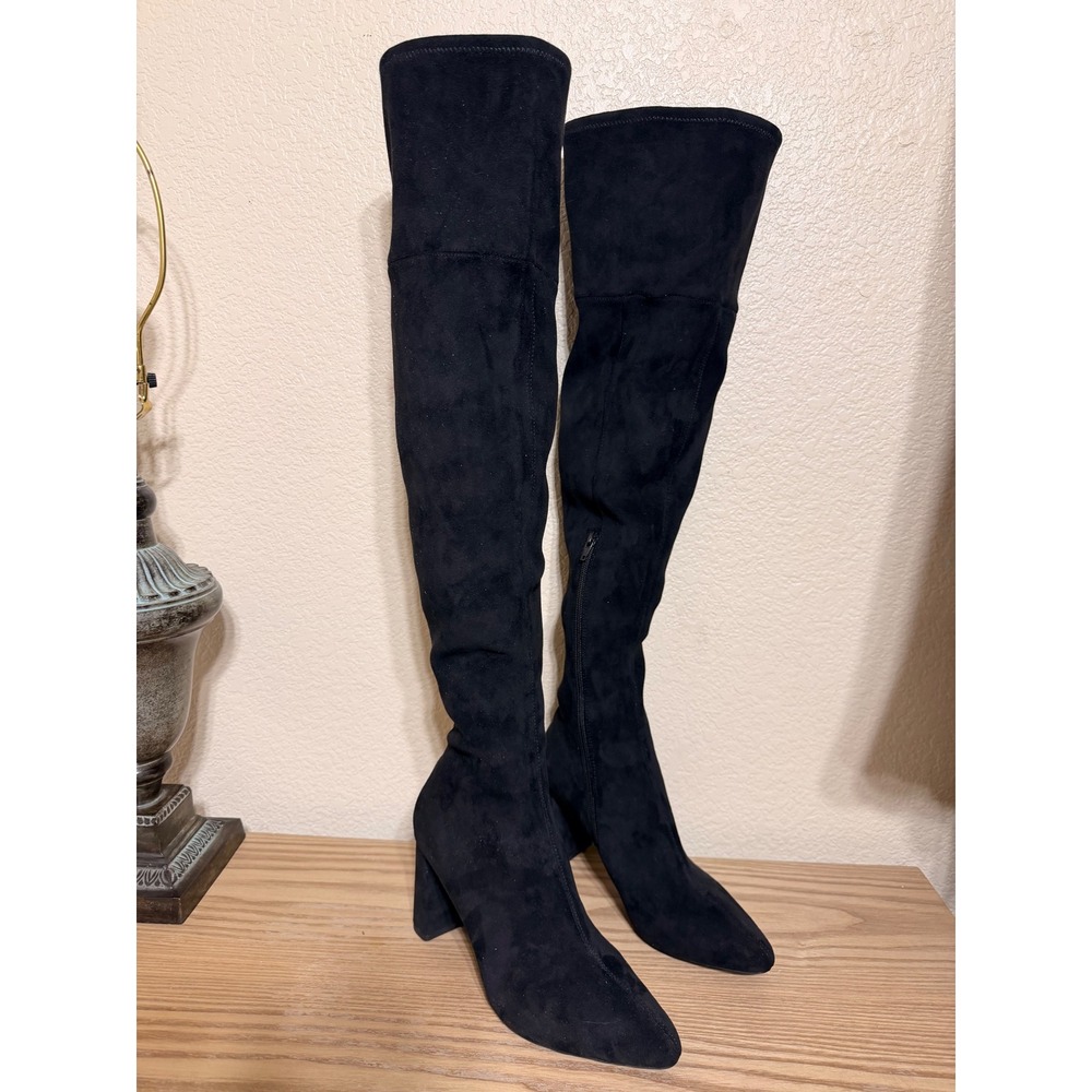 Jeffrey Campbell Parisah Black Over The Knee Block Heel Boots Womens 8.5